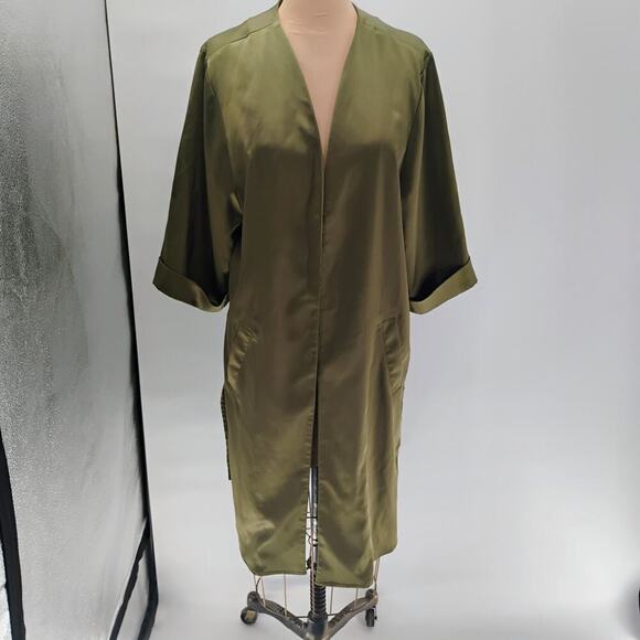 Anthropologie Floreat Kimono One Size Satin Floral Embroidered Open Front Green - Picture 6 of 15